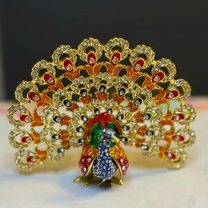 Elegant Gold and Multicolor Peacock Tchotchke